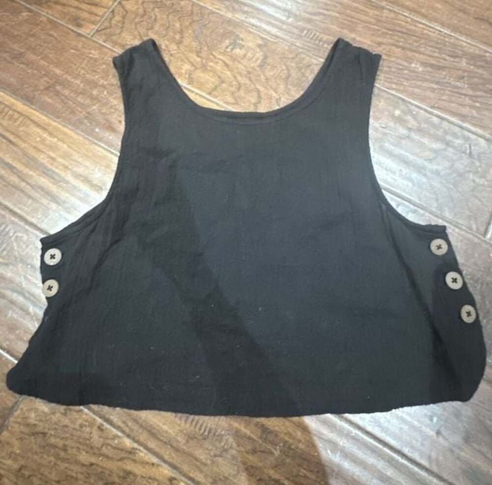 Rip Curl Black Crop Top Tank with Button Sides and Open Back Size M